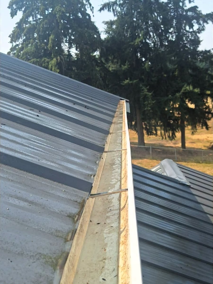 The same gutter after cleaning, clear all the way along